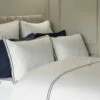 Savoy Navy 2 Row Egyptian Cotton Duvet Set -Bed Linings Shop belledorm savoy navy on white cotton duvet set