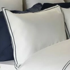 Savoy Navy 2 Row Egyptian Cotton Duvet Set -Bed Linings Shop belledorm savoy navy on white cotton oxford pillowcase