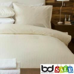 Ivory 540 Thread Count Satin Stripe Cotton Bedding