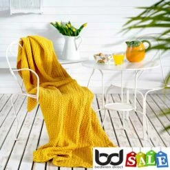Mallory Waffle Cotton Throws -Bed Linings Shop mallory mustard cotton throws