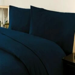 Brushed Cotton Flannelette Flat Sheets -Bed Linings Shop navy blue brushed cotton flanellette pillowcases 01