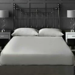 300 Thread Count Cotton Sateen Fitted Sheets -Bed Linings Shop platinum silver 300 thread count cotton sateen fitted sheets